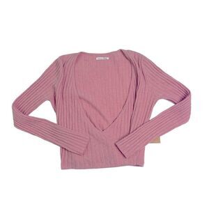 Reformation Cashmere Ribbed Faux Wrap Cropped Sweater